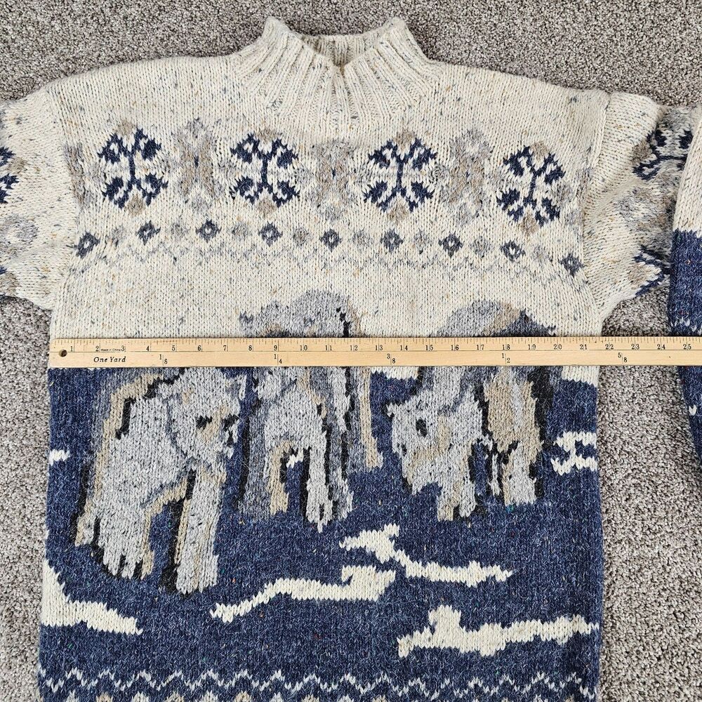 Vintage Polar Bear Sweater Mens Large Wool Blend Mock Neck 80s 90s Pullover Rib - Picture 5 of 9